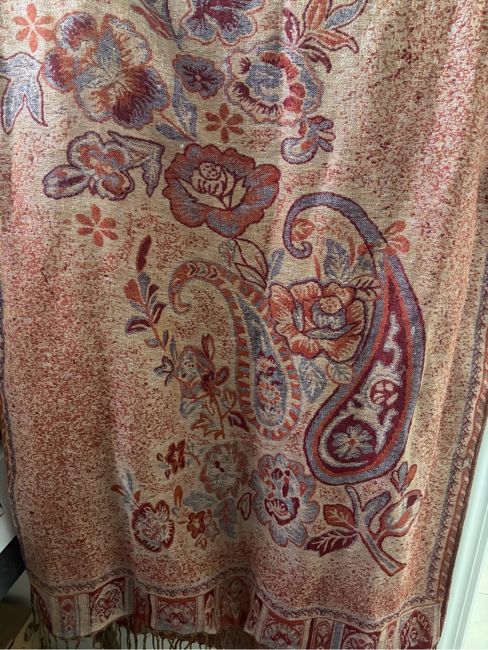pashmina Coral and Light Blue Floral Paisley Throw